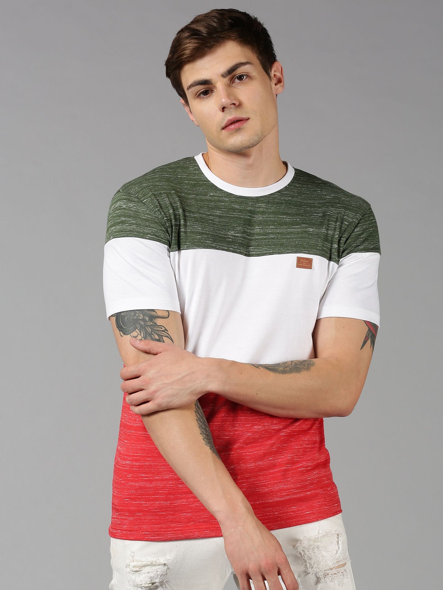 UrGear Cotton Color Block Half Sleeves Mens Round Neck T-Shirt