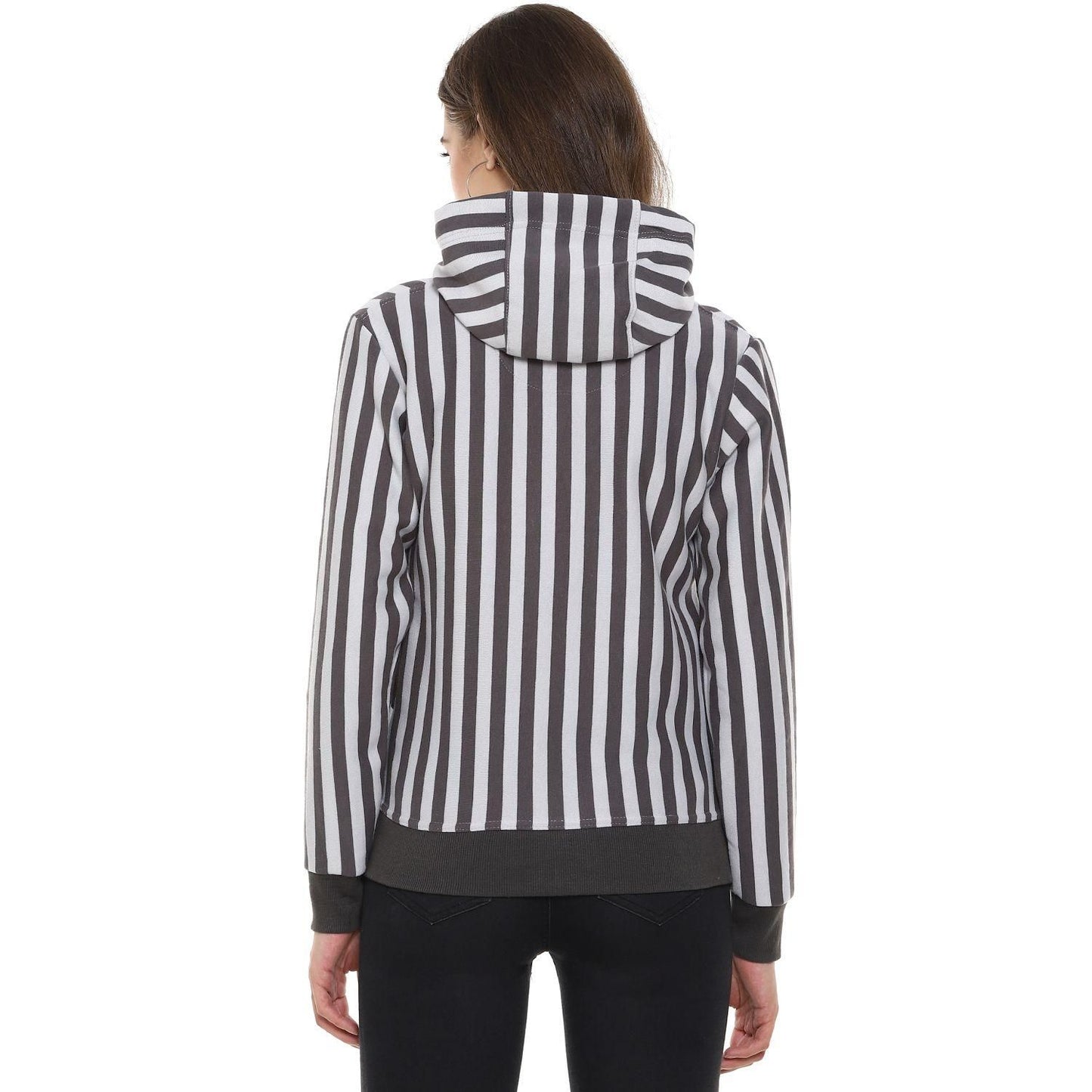 Campus Sutra Women's Striped Stylish Hooded Sweatshirts