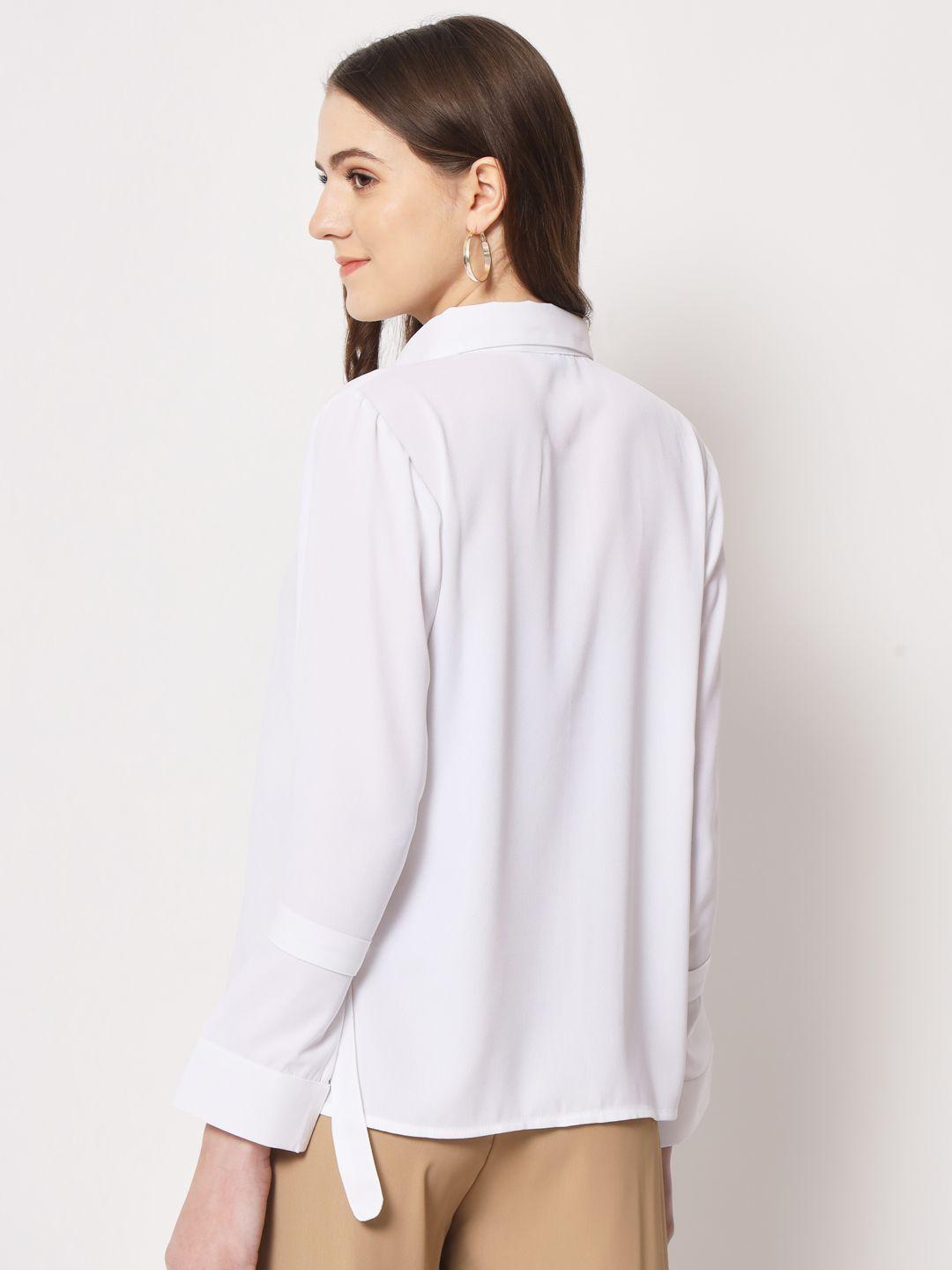 TRENDARREST Women's White Shirt with Buckle Detail Sleeve