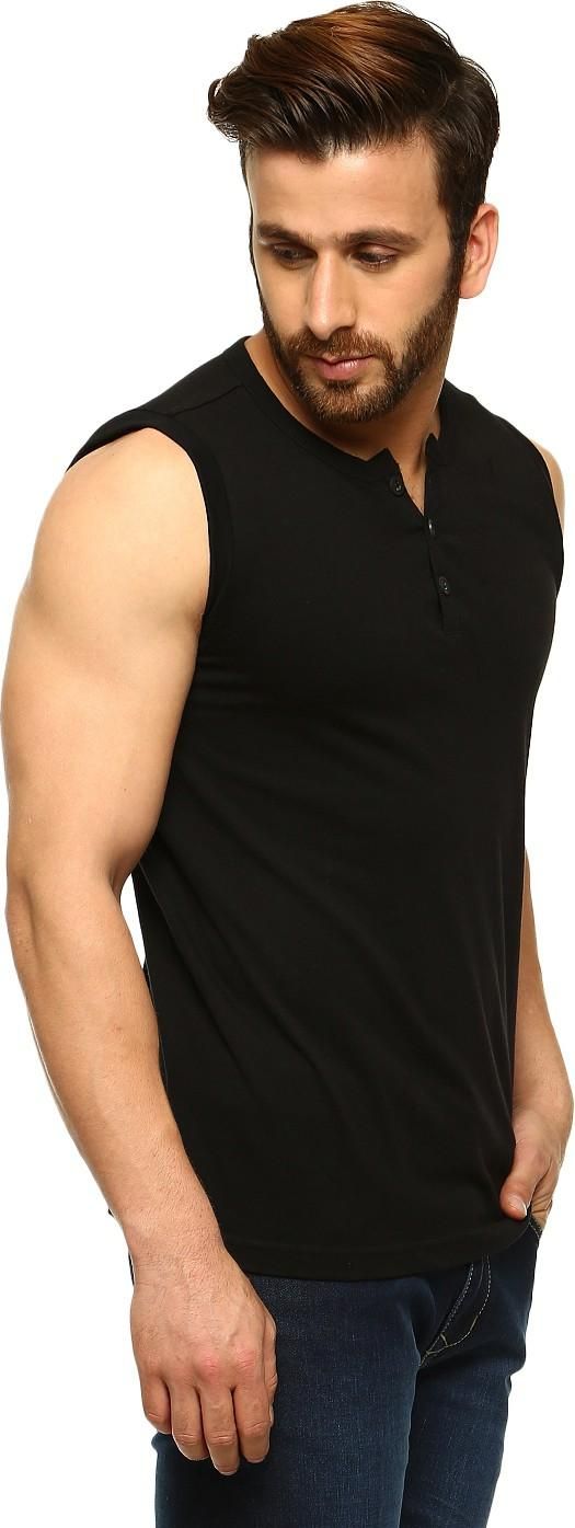 Gritstones Cotton Blend Color Block Sleeveless Round Neck Mens  T-Shirt