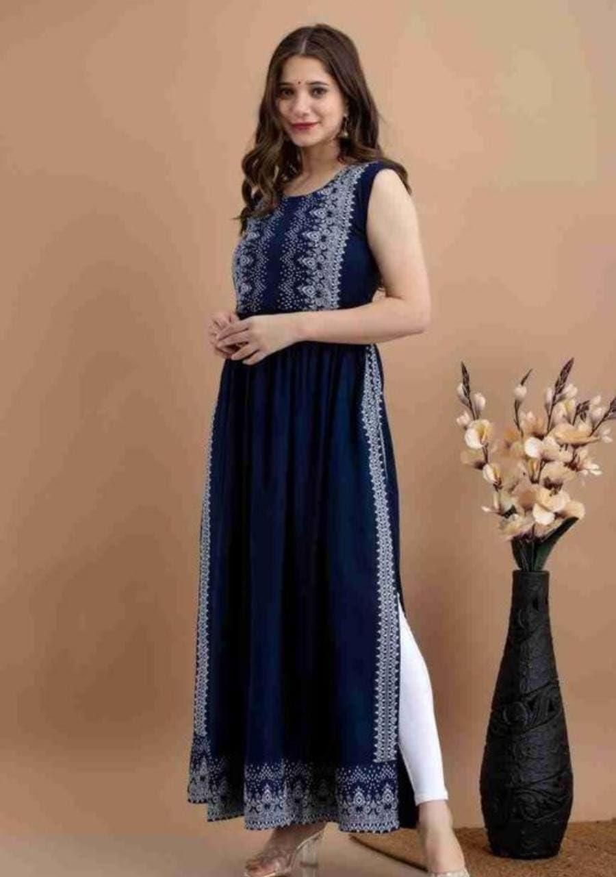 Women Printed Viscose Rayon Straight Kurta