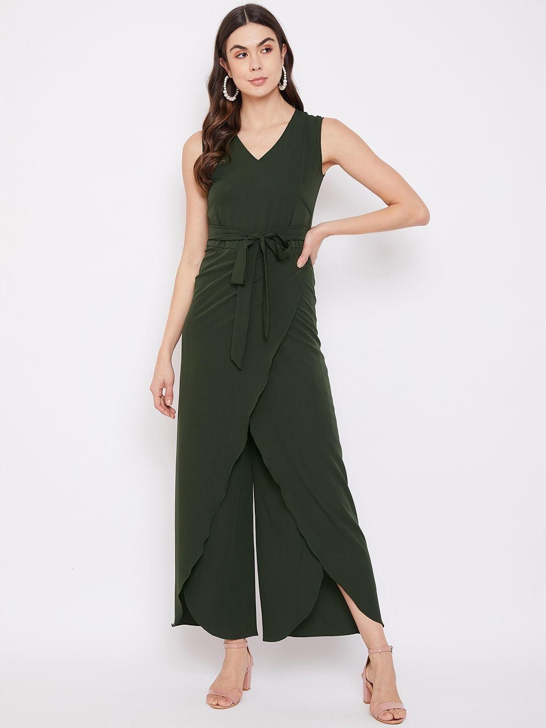 UPTOWNIE Women's Crepe Solid Wrap Tie-Up Jumpsuit