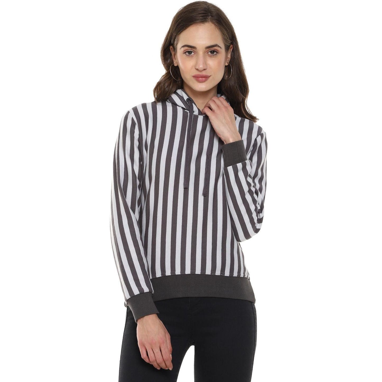 Campus Sutra Women's Striped Stylish Hooded Sweatshirts