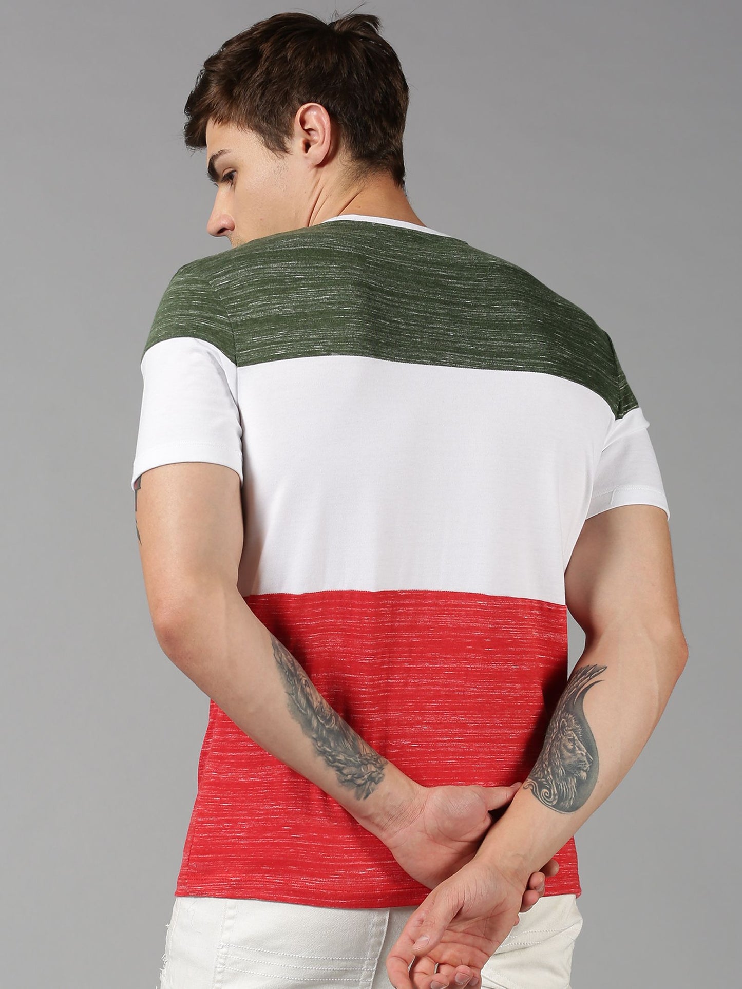 UrGear Cotton Color Block Half Sleeves Mens Round Neck T-Shirt