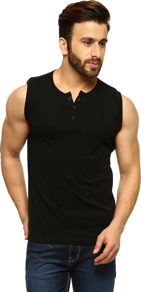 Gritstones Cotton Blend Color Block Sleeveless Round Neck Mens  T-Shirt